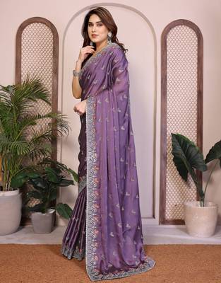 lavender rangoli silk sequins embroidered saree 4