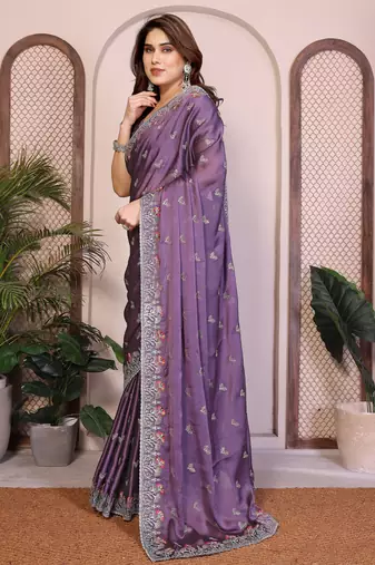 lavender rangoli silk sequins embroidered saree