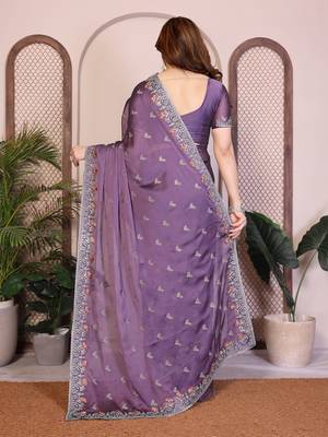 lavender rangoli silk sequins embroidered saree 5