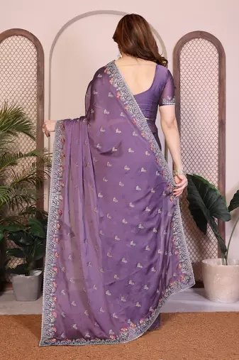 lavender rangoli silk sequins embroidered saree