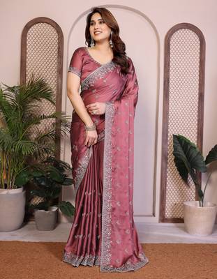 onion pink rangoli silk sequins embroidered saree 1