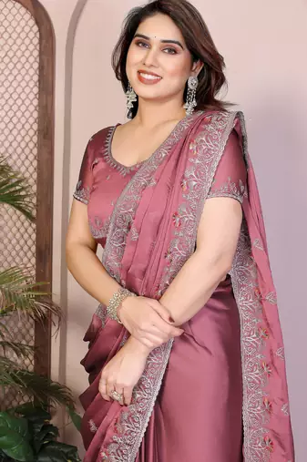 onion pink rangoli silk sequins embroidered saree