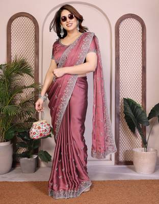 onion pink rangoli silk sequins embroidered saree 3