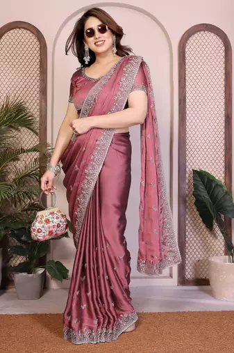 onion pink rangoli silk sequins embroidered saree