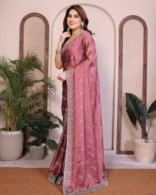 onion pink rangoli silk sequins embroidered saree 4