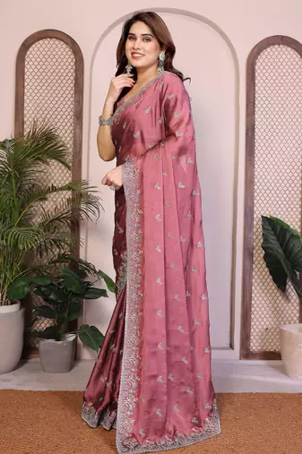 onion pink rangoli silk sequins embroidered saree