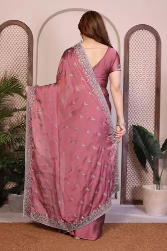 onion pink rangoli silk sequins embroidered saree