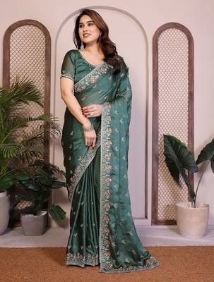 teal green rangoli silk sequins embroidered saree 3