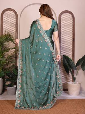 teal green rangoli silk sequins embroidered saree 5