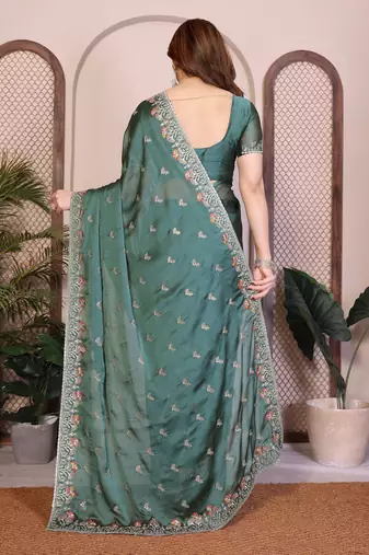 teal green rangoli silk sequins embroidered saree