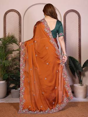 orange rangoli silk sequins embroidered saree 5