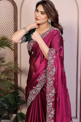 magenta rangoli silk sequins embroidered saree
