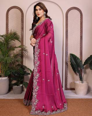 magenta rangoli silk sequins embroidered saree 3
