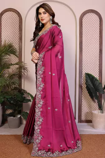 magenta rangoli silk sequins embroidered saree