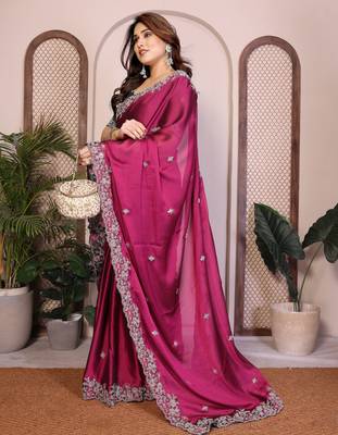 magenta rangoli silk sequins embroidered saree 4