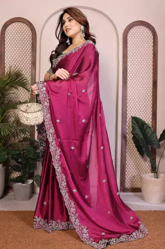 magenta rangoli silk sequins embroidered saree