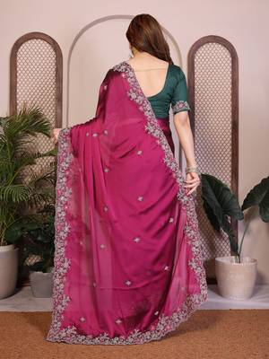 magenta rangoli silk sequins embroidered saree 5