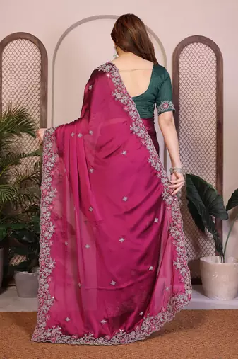 magenta rangoli silk sequins embroidered saree