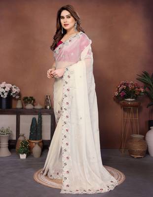 white chiffon sequins embroidered reception saree 3