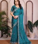rama satin chiffon sequins embroidered festive saree