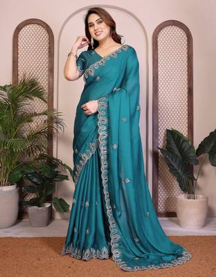 rama satin chiffon sequins embroidered festive saree 3