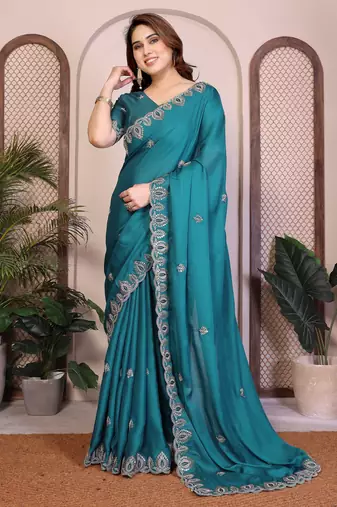 rama satin chiffon sequins embroidered festive saree