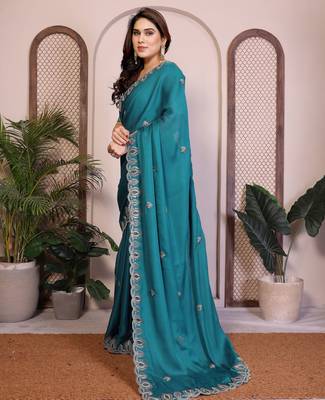 rama satin chiffon sequins embroidered festive saree 4