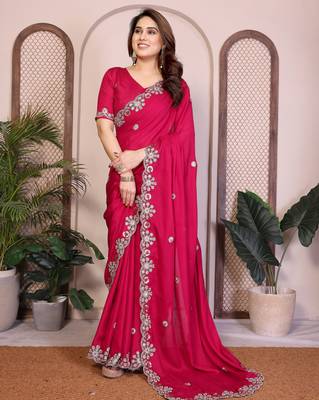 pink satin chiffon sequins embroidered saree 4