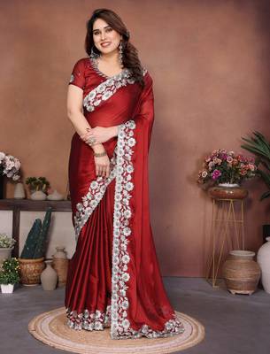maroon rangoli silk zari embroidered saree 1