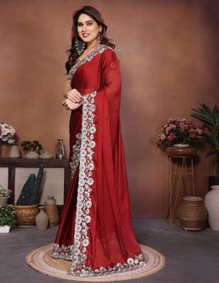 maroon rangoli silk zari embroidered saree 3