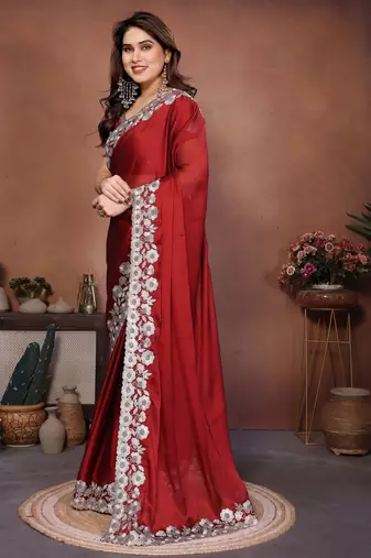 maroon rangoli silk zari embroidered saree