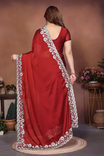maroon rangoli silk zari embroidered saree