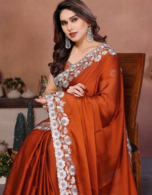 orange rangoli silk zari embroidered saree 2