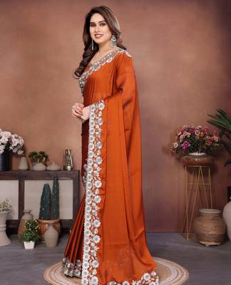 orange rangoli silk zari embroidered saree 3