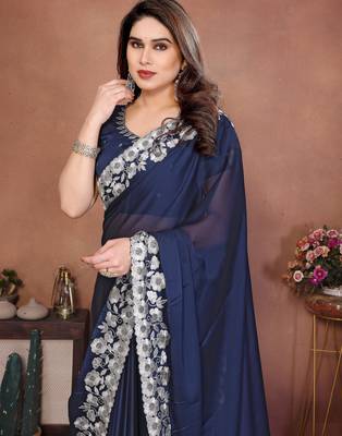navy blue rangoli silk zari embroidered saree 2