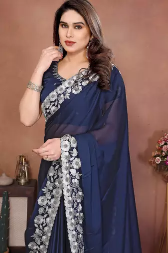 navy blue rangoli silk zari embroidered saree