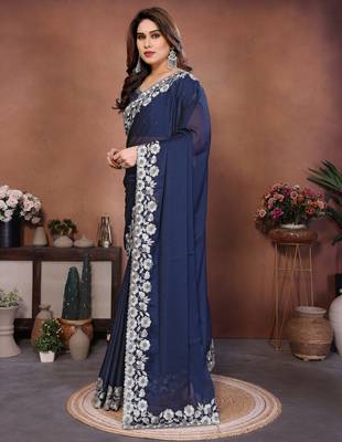 navy blue rangoli silk zari embroidered saree 4