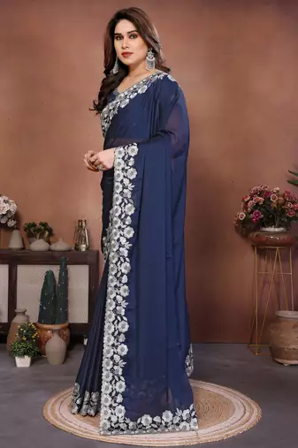 navy blue rangoli silk zari embroidered saree
