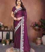 wine rangoli silk zari embroidered party wear saree