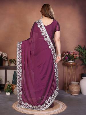 wine rangoli silk zari embroidered party wear saree 5