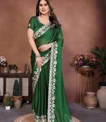 green rangoli silk zari embroidered party wear saree