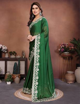green rangoli silk zari embroidered party wear saree 3