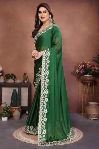 green rangoli silk zari embroidered party wear saree