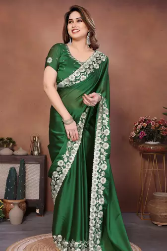 green rangoli silk zari embroidered party wear saree
