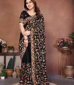 Fascinating black vichitra silk embroidery multi chain work indian festival saree