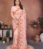 Appetizing pink georgette silk embroidery multi chain work indian ceremony saree