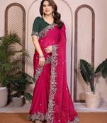 Winning pink frendy chiffon embroidery multi sequence work indian wedding saree