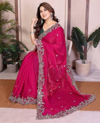 pink chiffon embroidered saree with multi sequin work 3