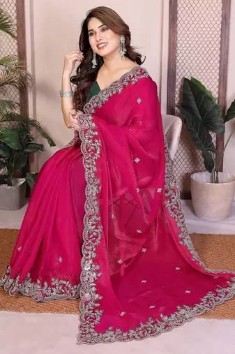 pink chiffon embroidered saree with multi sequin work