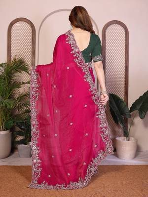 pink chiffon embroidered saree with multi sequin work 5